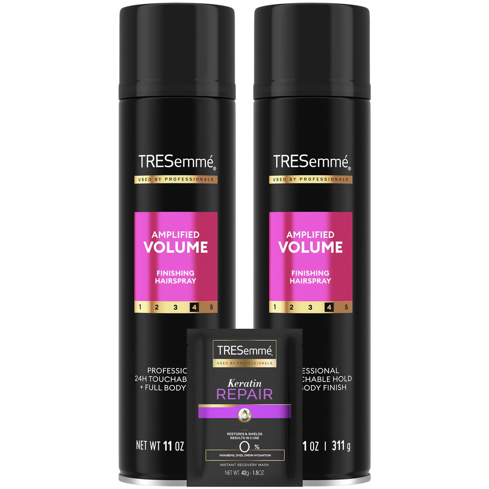 TRESemmé Total Volume hairspray bottle offering all-day lift for voluminous hair