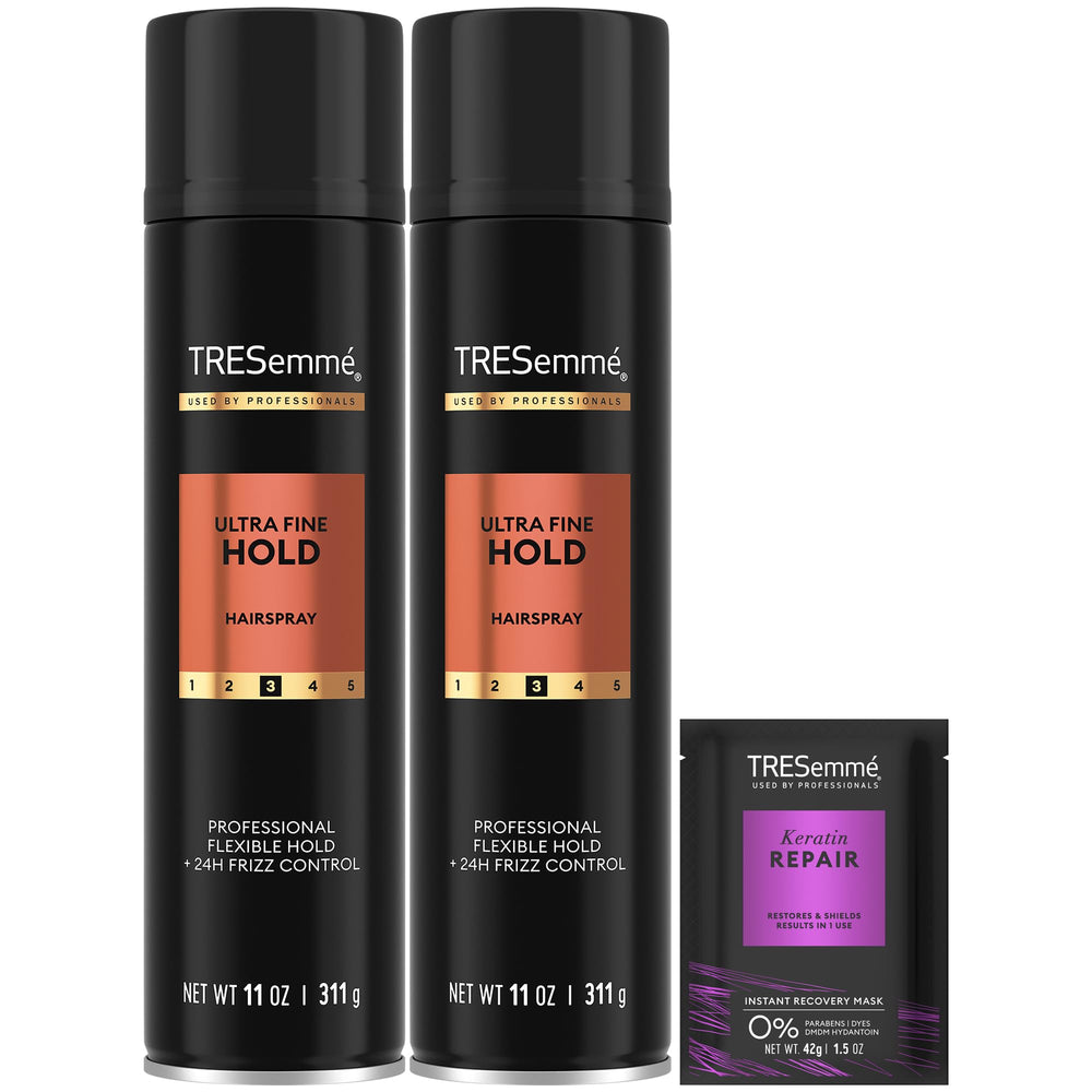 TRESemmé Ultra Fine Hold hairspray bottle shows lasting flexible control.
