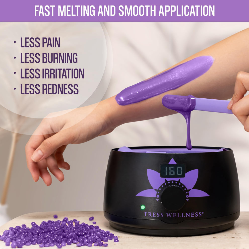 Tress Wellness at-home waxing setup hints easy bikini and Brazilian waxing potential.
