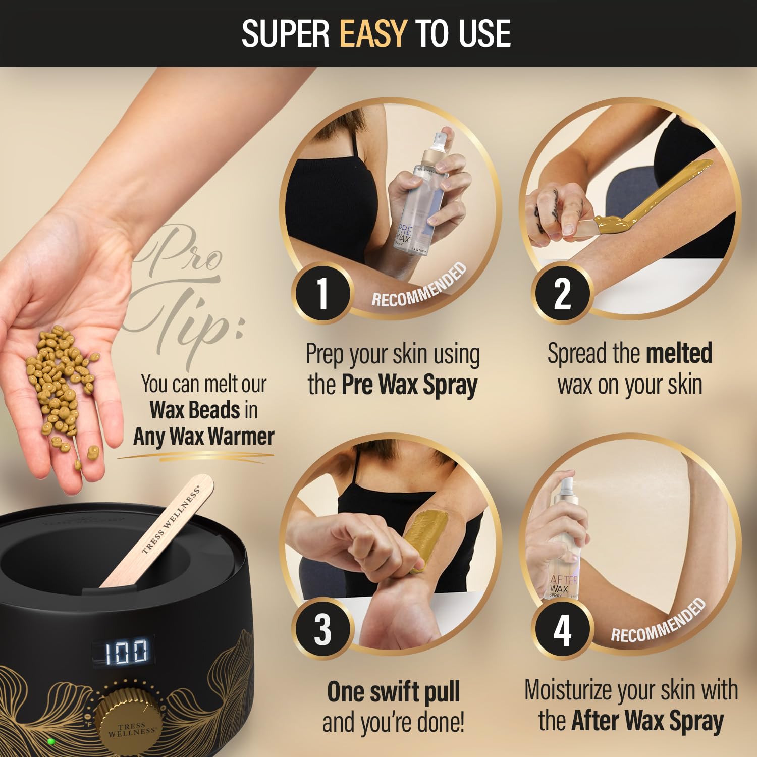 Tress Wellness made-in-Italy wax highlights premium quality for at-home sessions.