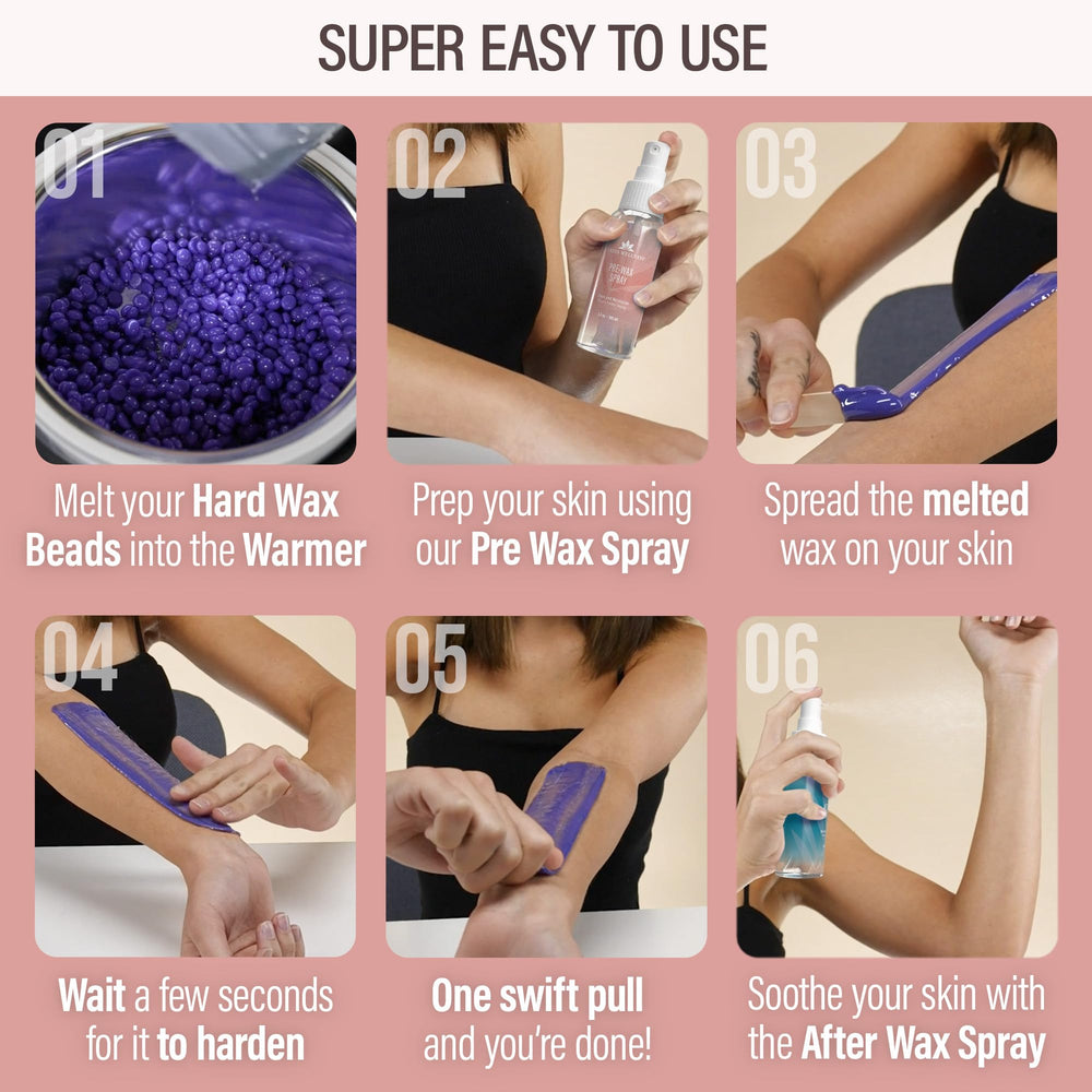 Tress Wellness pre-wax spray prepares skin for comfort and hair adhesion reduction.