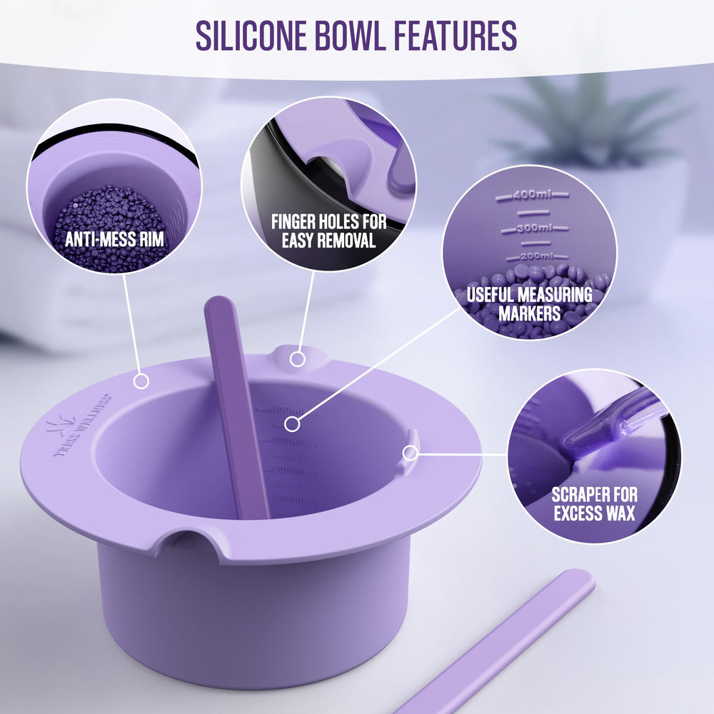Tress Wellness silicone wax melting bowl shown in use for mess-free melting.