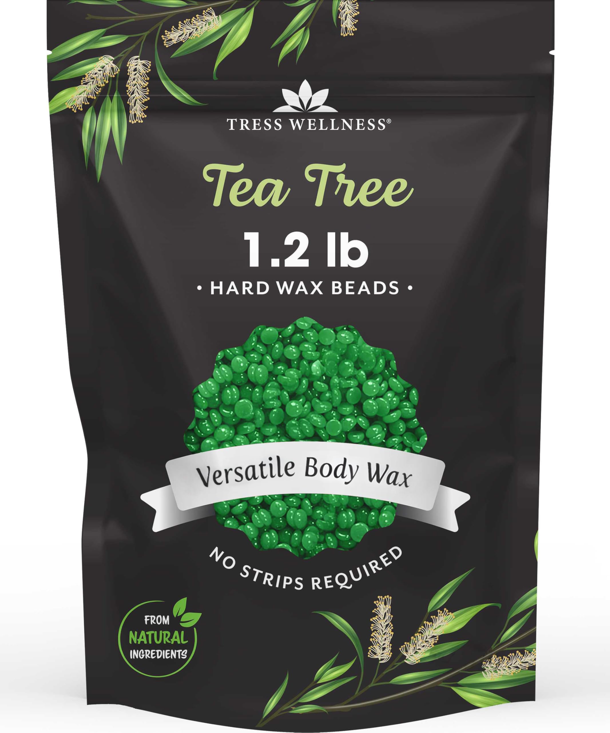 Tress Wellness Tea Tree Wax Beads 1.2lb bag for precise, smooth hair removal at home.