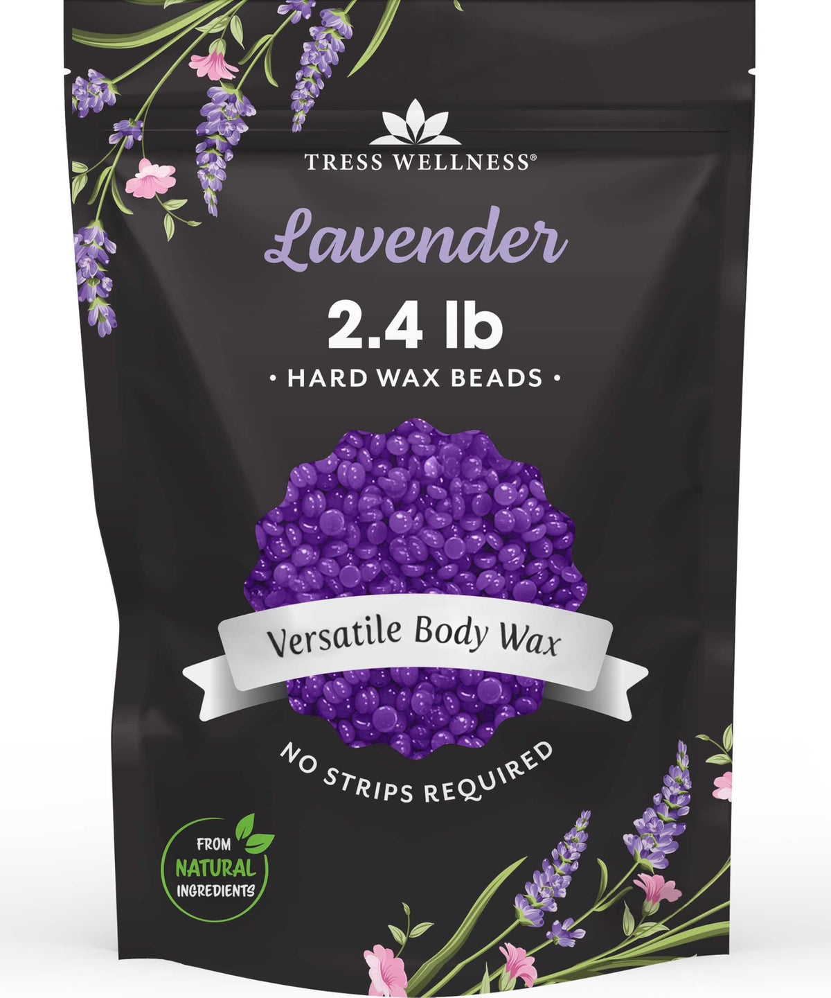 Tress Wellness lavender jar wax beads ready for warming, enabling smooth at-home waxing.