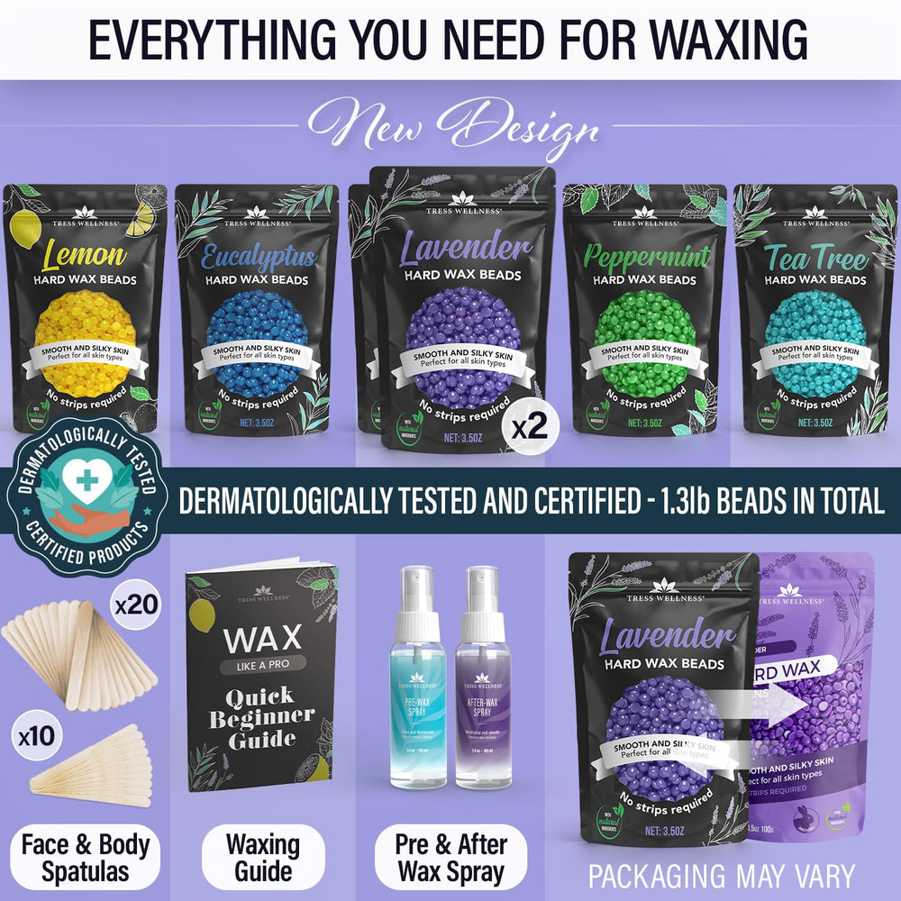 Tress Wellness wax beads closeup showing natural formula suitable for sensitive skin.