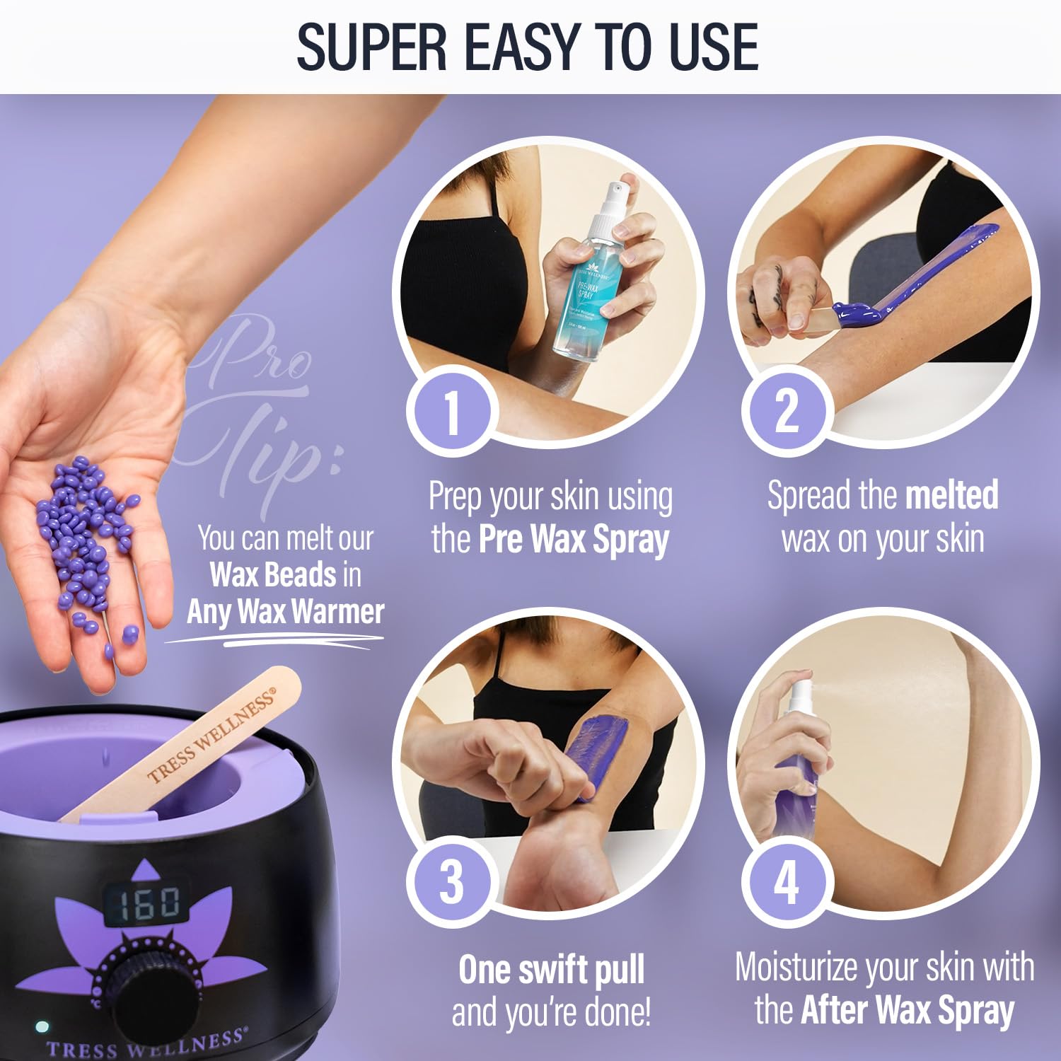 Tress Wellness pre-wax spray bottle prepared for skin prepping before waxing.