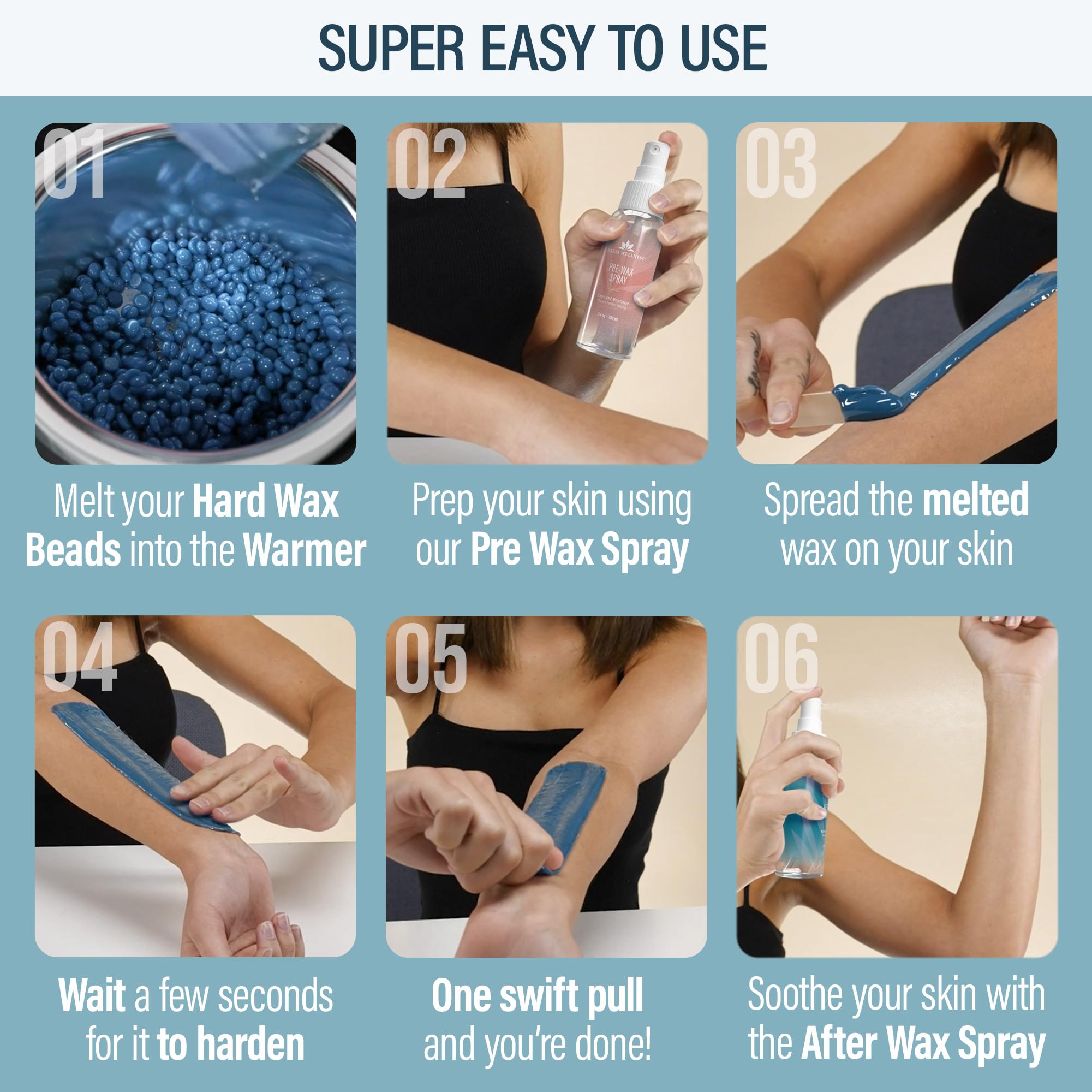 Tress Wellness pre-wax spray prepares skin for smoother application and comfortable waxing