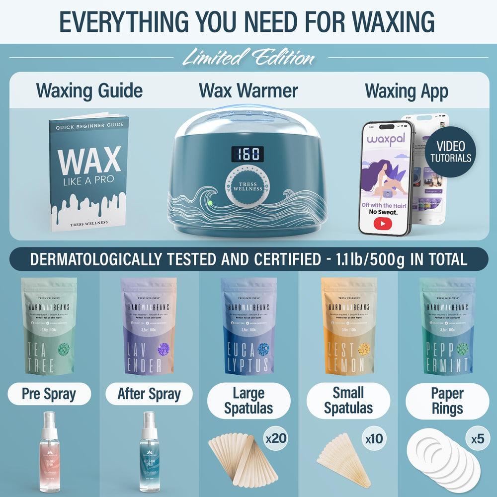 Tress Wellness waxing kit wax sticks for precise application and clean post-session cleanup
