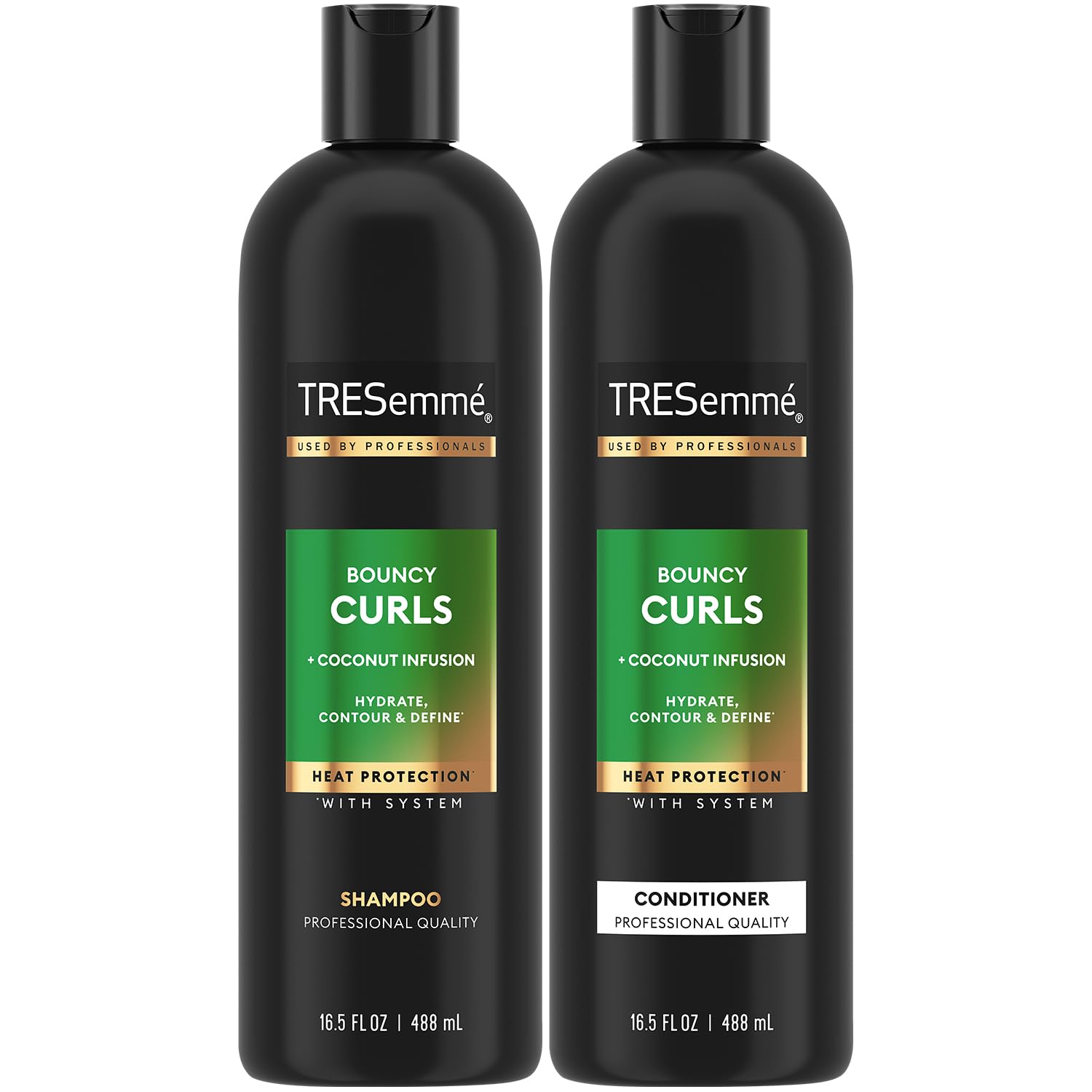 TRESemmé Bouncy Curls shampoo bottle with coconut infusion delivers hydration for curly hair.