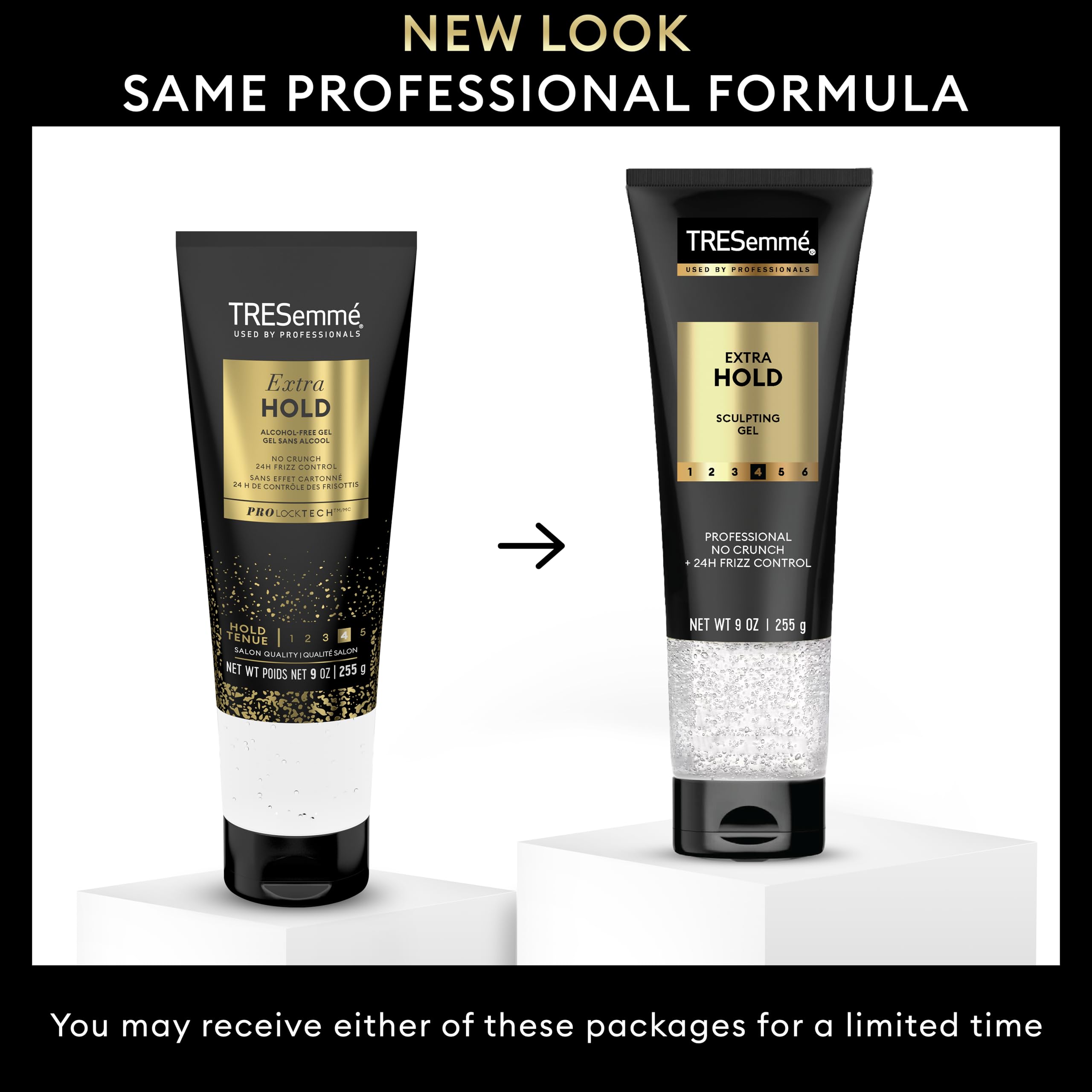 TRESemmé Extra Hold Gel pack 6 texture closeup highlights gel's smooth, non-sticky finish