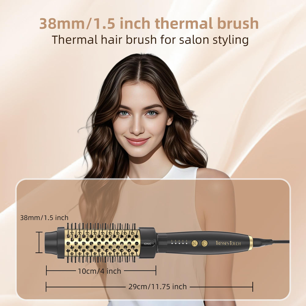 Tresses Touch 24K Gold Thermal Brush barrel closeup shows 24K gold barrel and even heat.