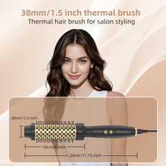 Tresses Touch 24K Gold Thermal Brush barrel closeup shows 24K gold barrel and even heat.