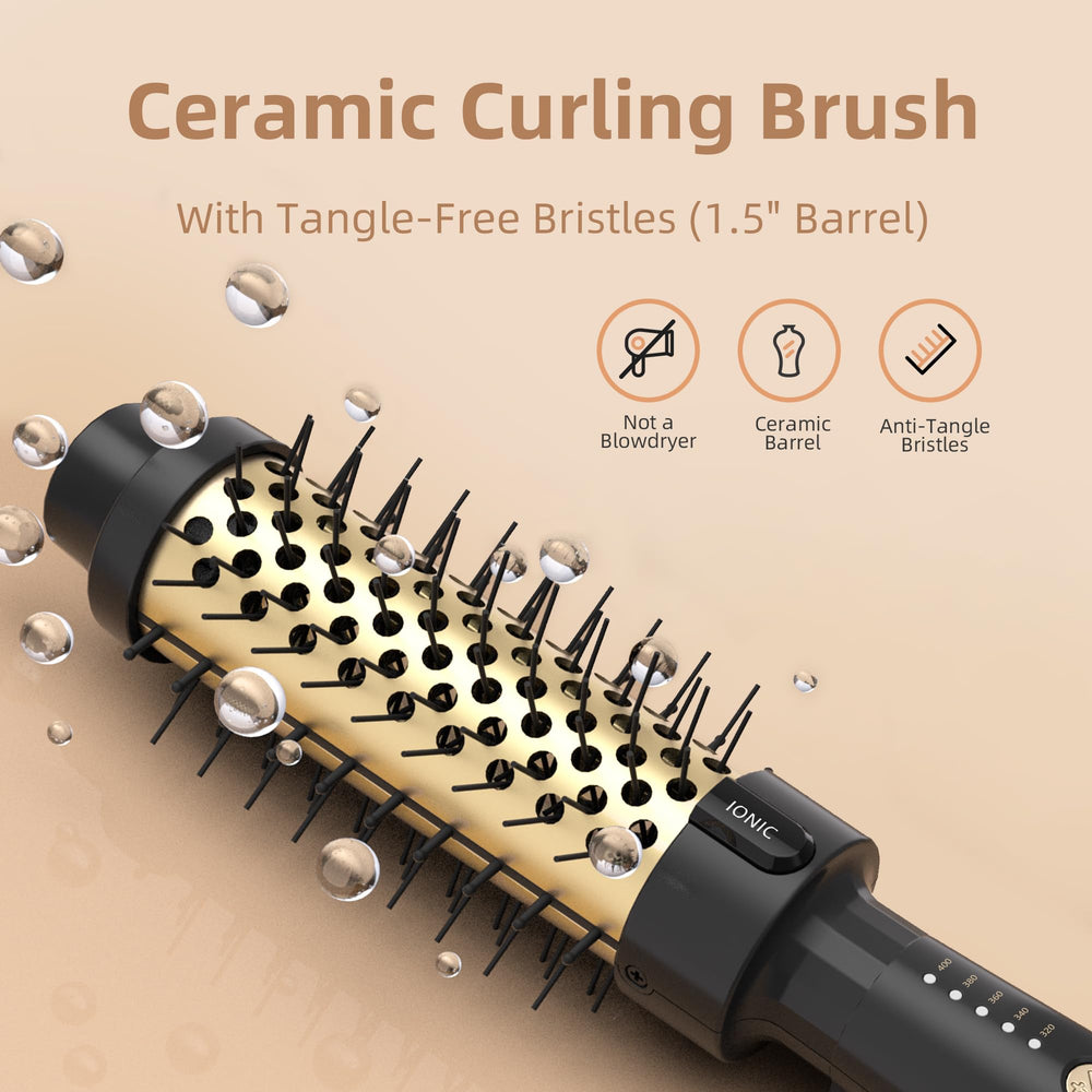 Tresses Touch 24K Gold Thermal Brush curled hair showcase demonstrates lasting volume.