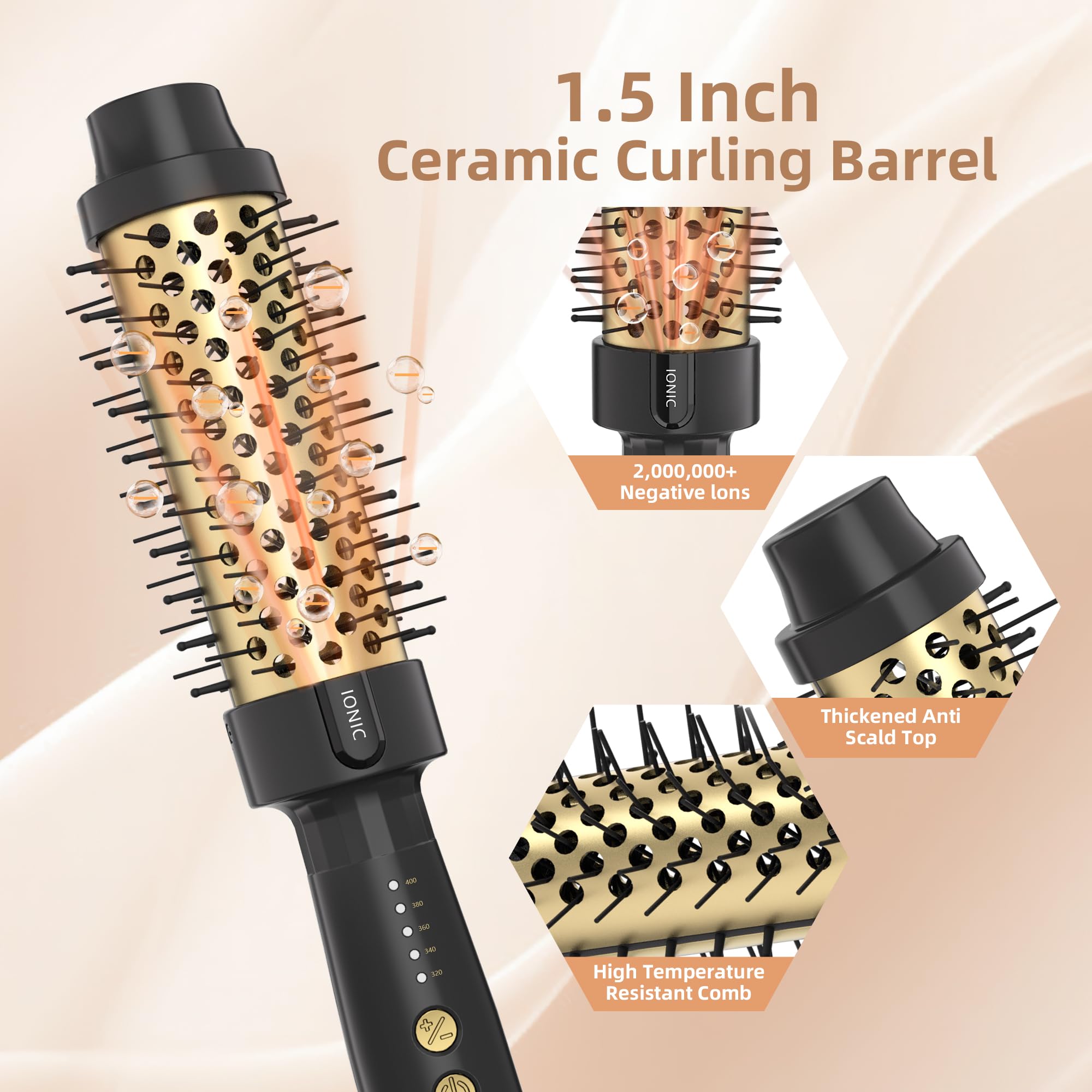 Tresses Touch 24K Gold Thermal Brush in use captures quick curl formation.