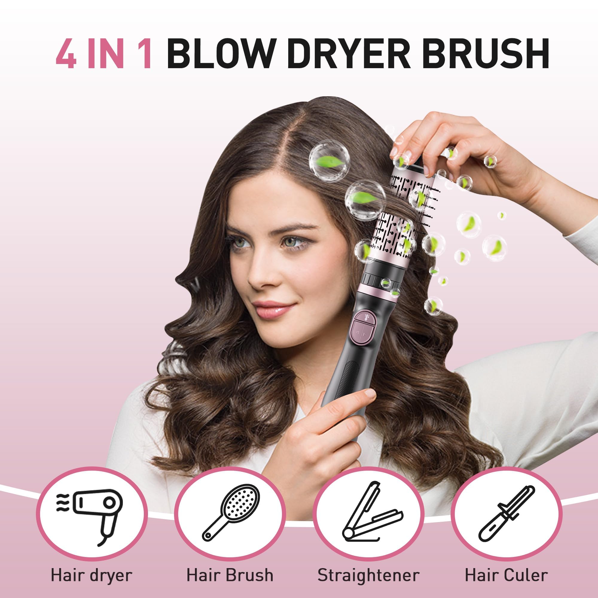 Tresses Touch dryer head in action demonstrates quick drying and one-step styling capability.