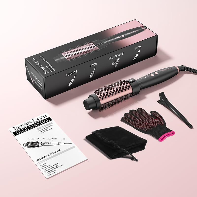 Tresses Touch Ionic Thermal Brush travel-ready rose-gold finish and storage