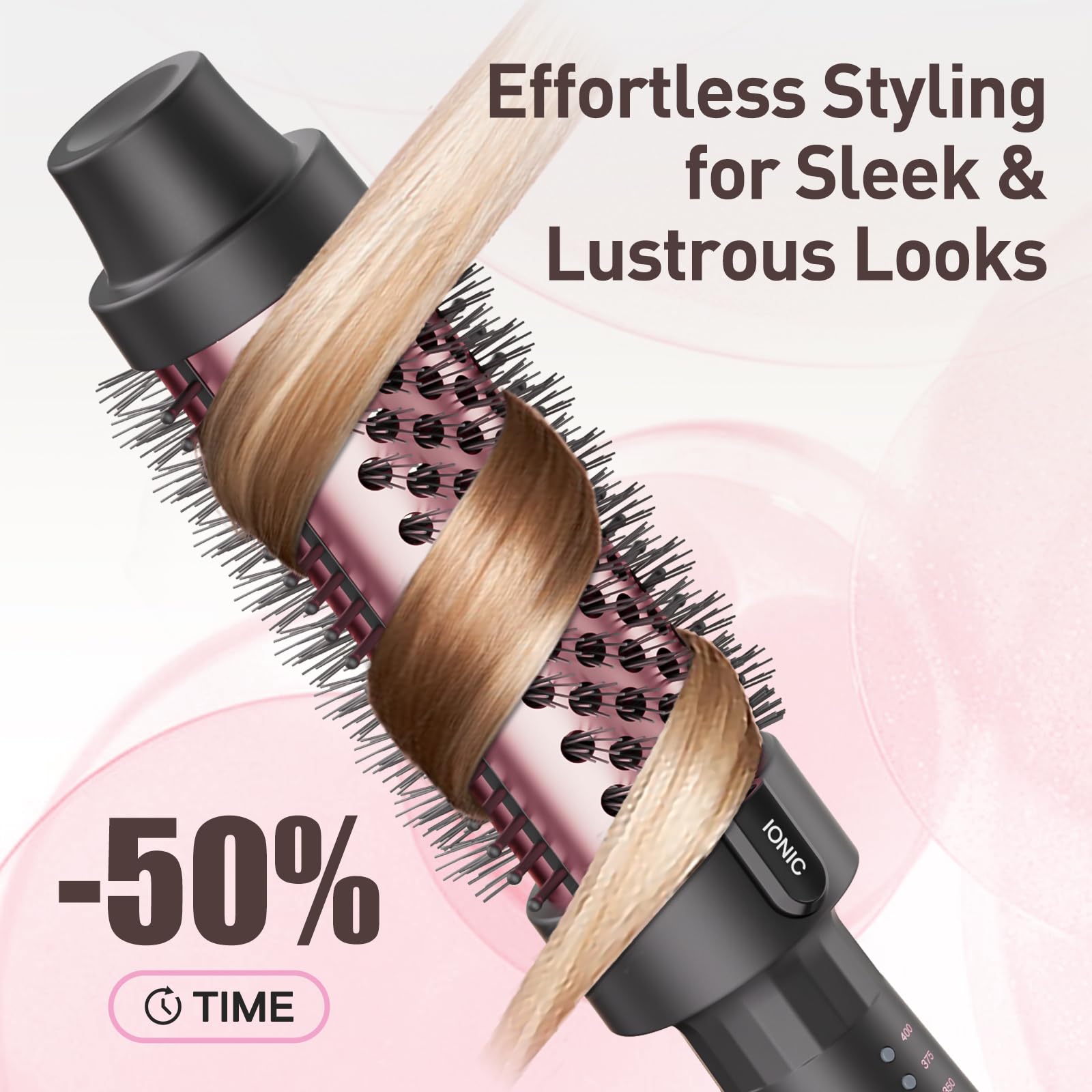 Tresses Touch Ionic Thermal Brush rose-gold finish adds premium style