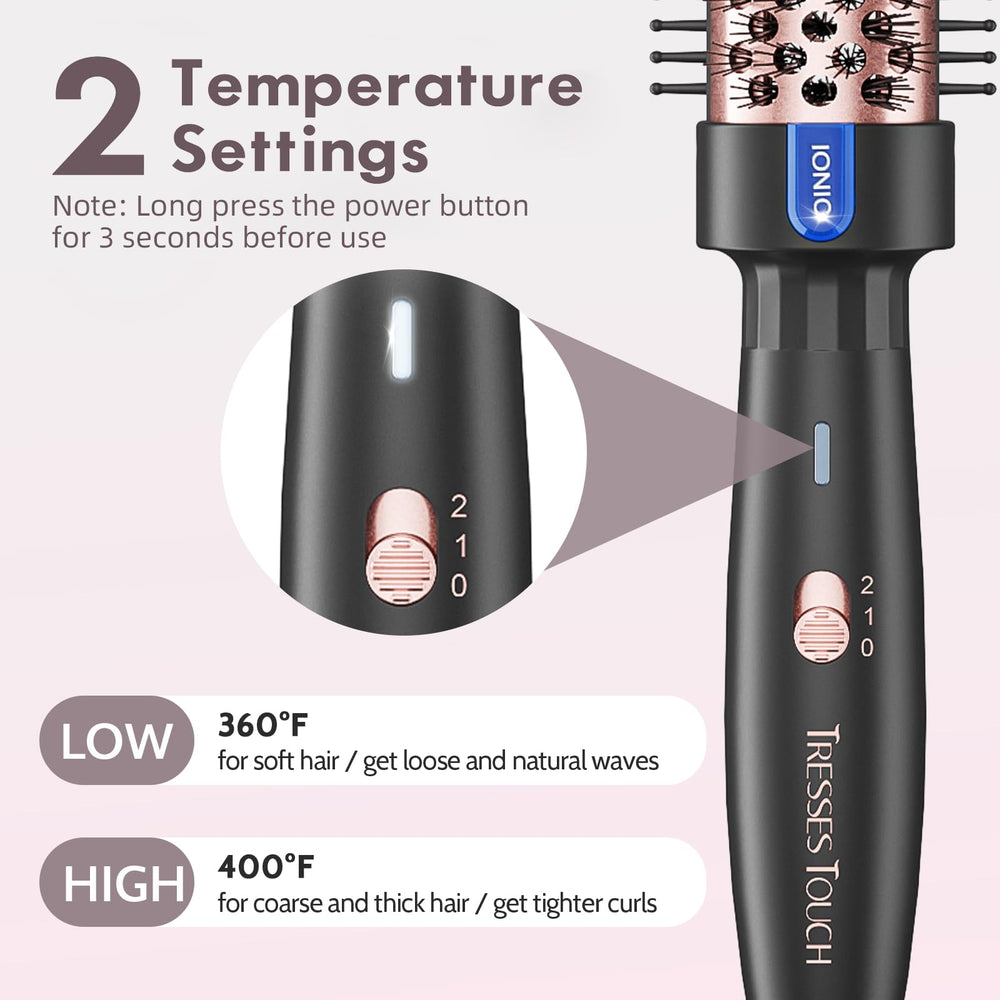 Tresses Touch negative-ion technology view shows frizz reduction for sleeker strands.