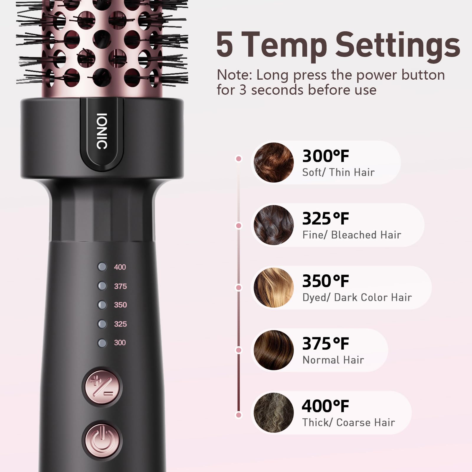 Tresses Touch rose-gold handle shown for comfortable grip during styling sessions.