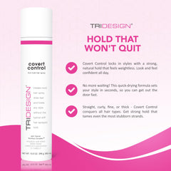 TRI Design Covert Control fast-drying spray sets hair quickly for effortless styling