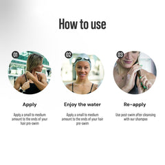 TRIHARD Chlorine Defense applied to dry hair before swimming for protection