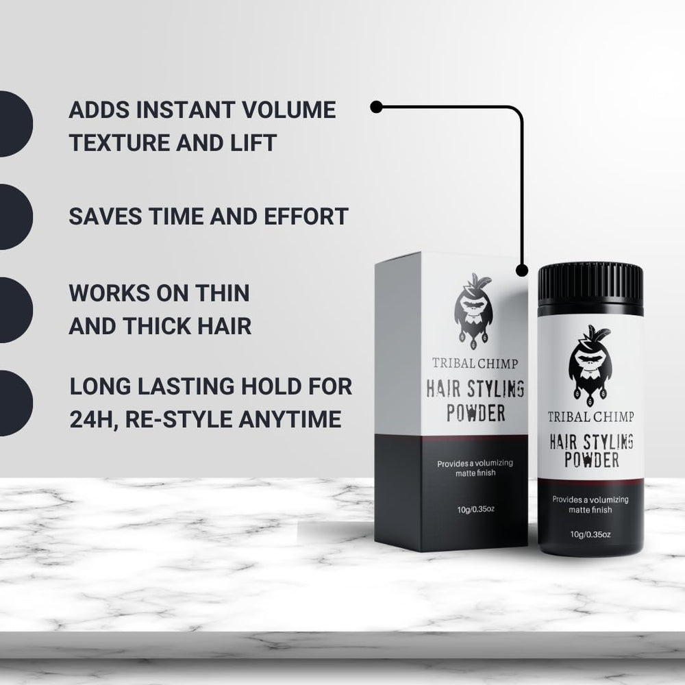 Tribal Chimp Hair Powder matte finish on strand highlights natural look