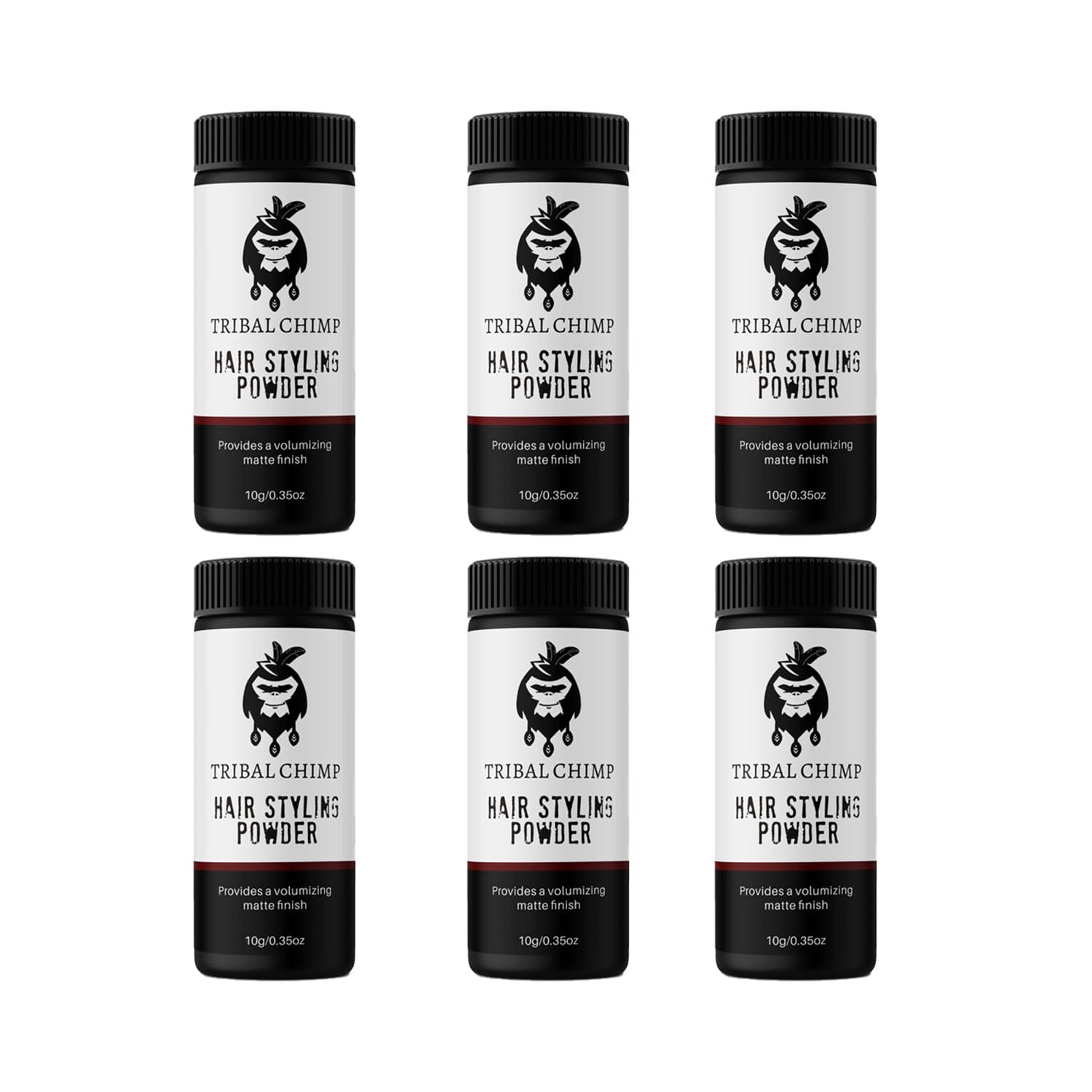 Tribal Chimp Hair Styling Powder packaging shows long-lasting matte finish.