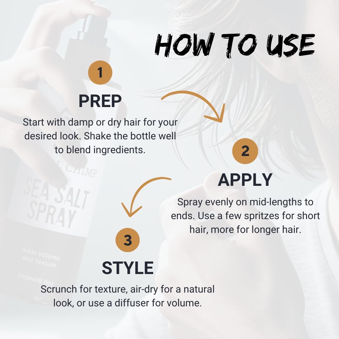 Tribal Chimp Sea Salt Spray on damp hair for easy styling.