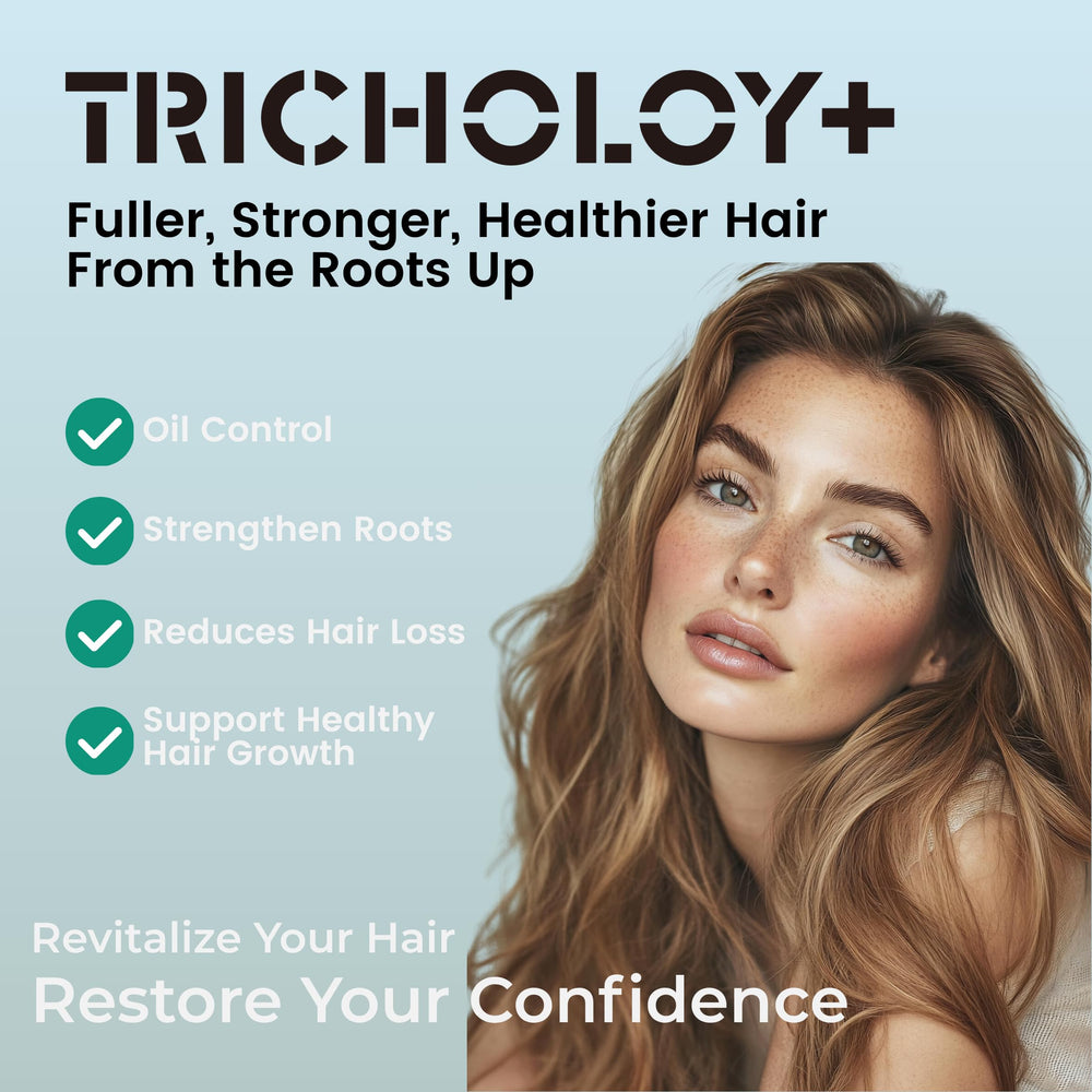 Tricholoyplus thickening conditioner bottle offers lightweight detangling and texture enhancement