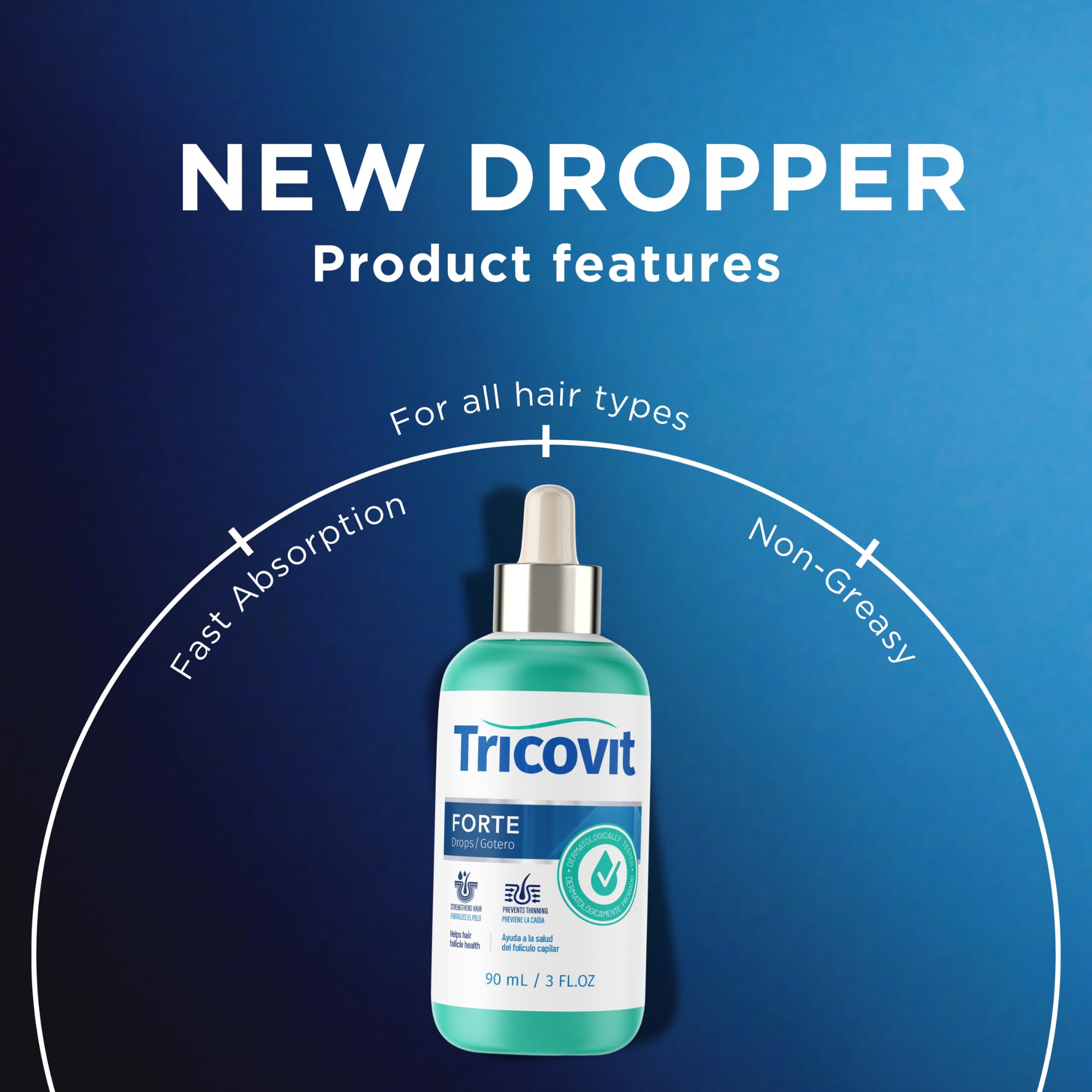 Tricovit Forte Drops hair follicle close-up suggesting follicle stimulation.