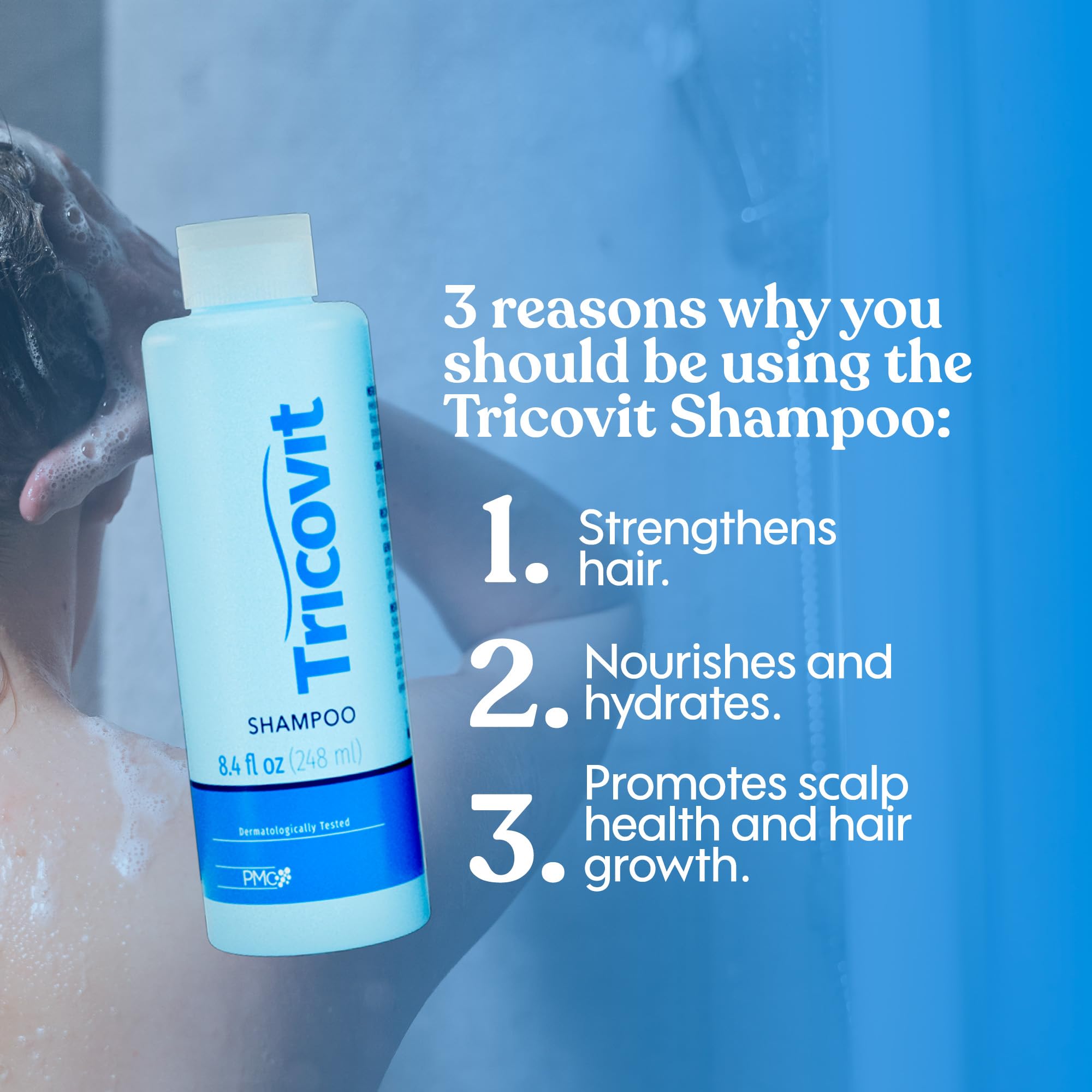 Tricovit scalp treatment application demonstrates gentle scalp massage for circulation.