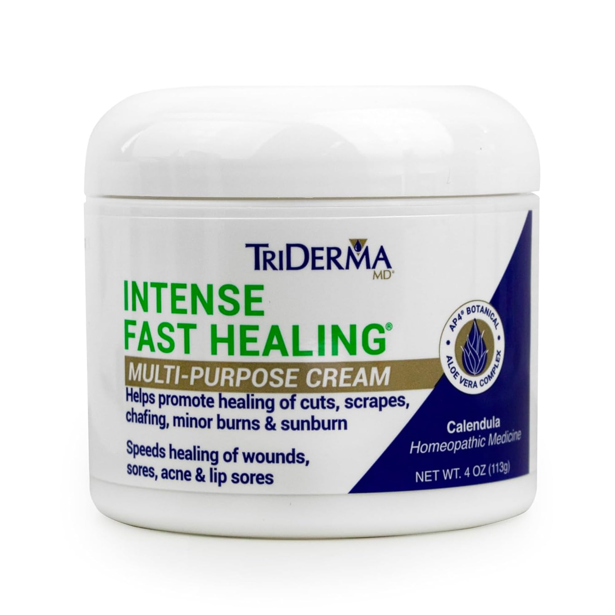 TriDerma Intense Fast Healing Cream bottle closeup with non-greasy absorption for everyday skin care