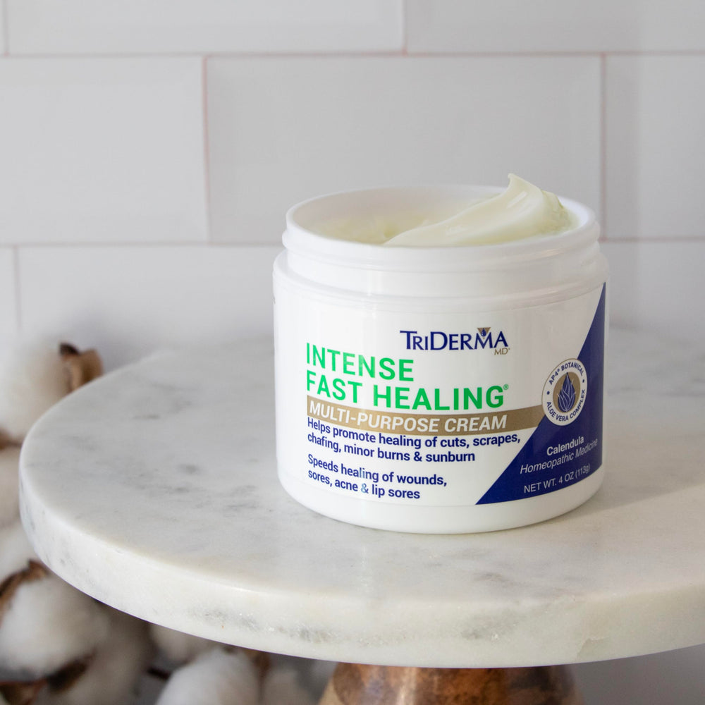 TriDerma Intense Fast Healing Cream rosacea soothing facial use shown