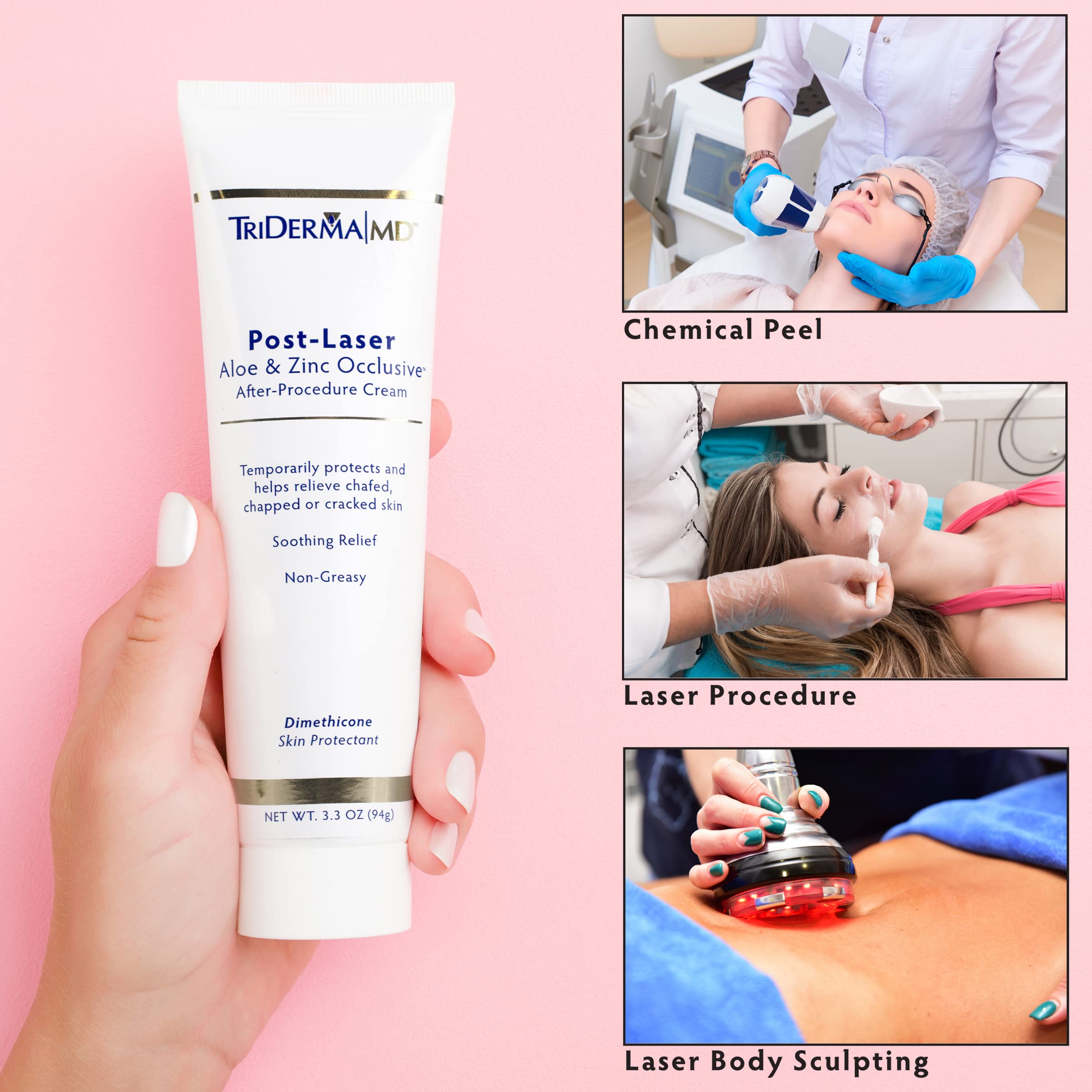 TriDerma post-treatment cream applied to cheek for soothing relief after procedures