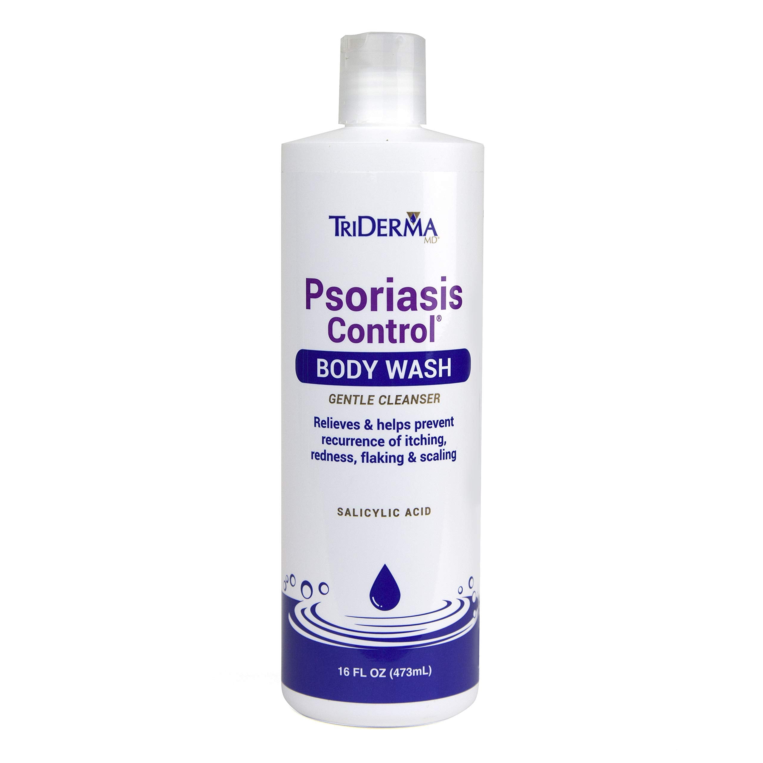 TriDerma Psoriasis Control Body Wash bottle front shows gentle cleansing for irritated skin