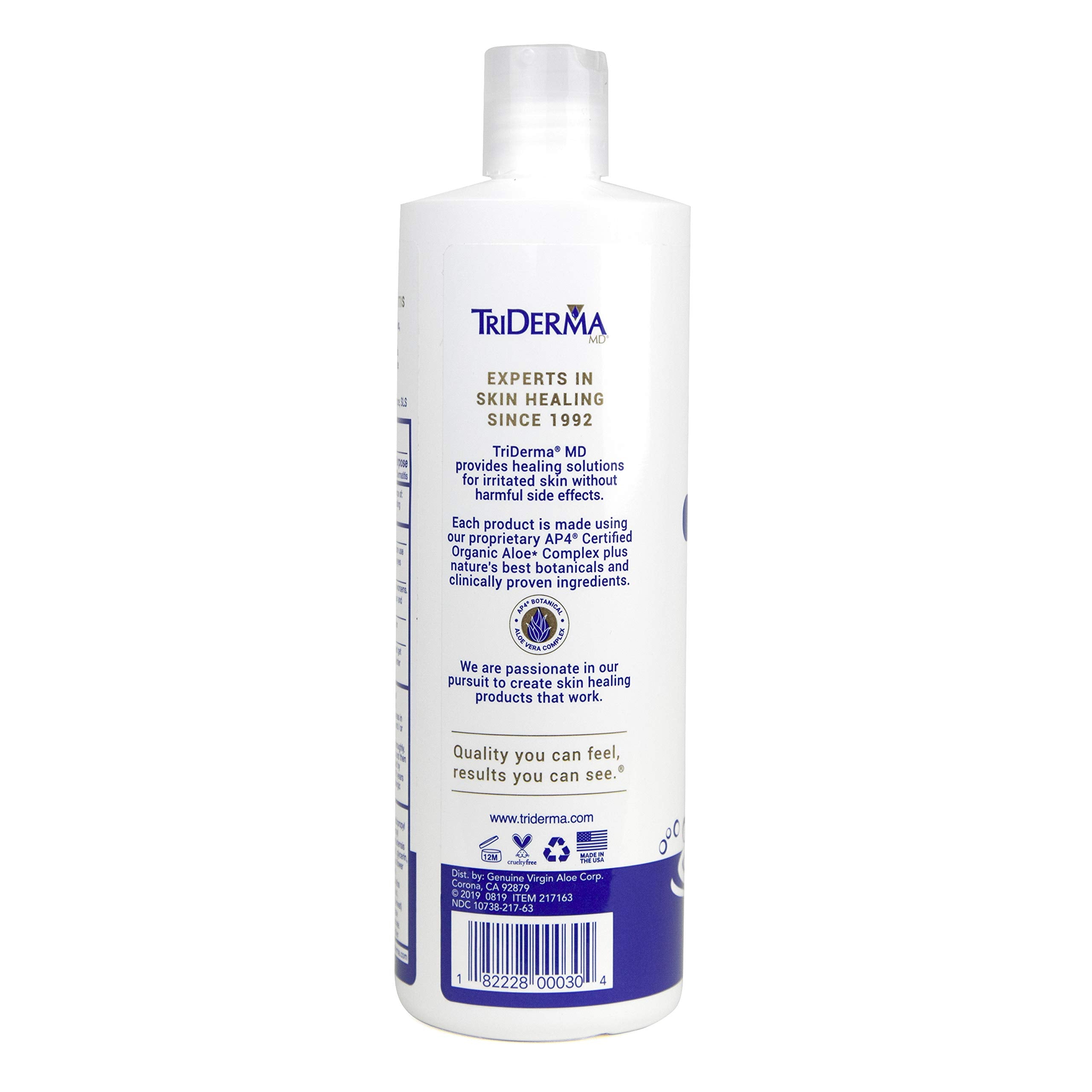 TriDerma Psoriasis Control Body Wash close-up shows 2% salicylic acid for keratolytic action