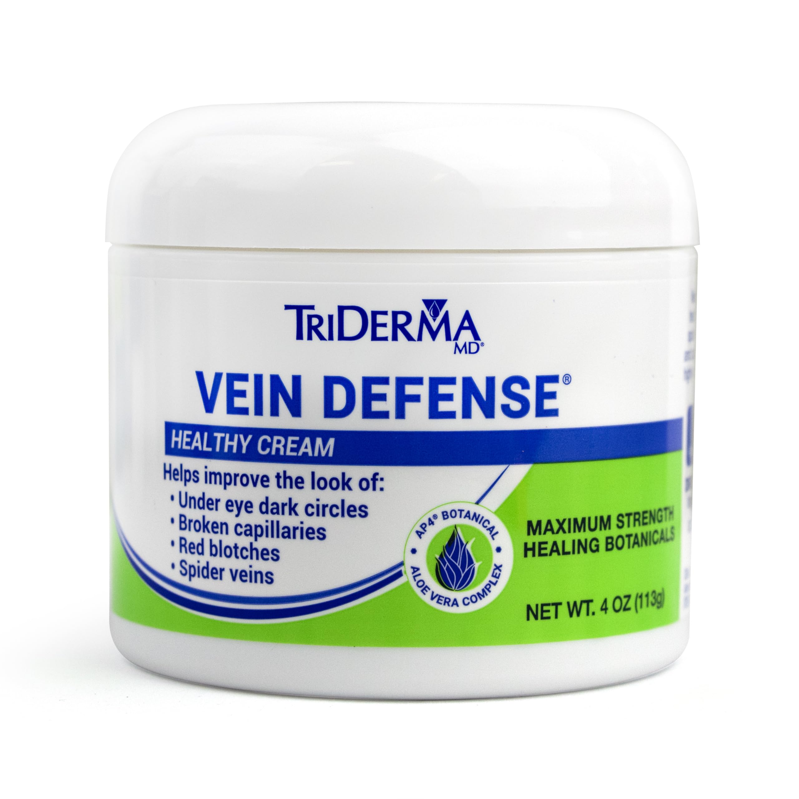 TriDerma Vein Defense cream on face and body image highlights versatile skincare.
