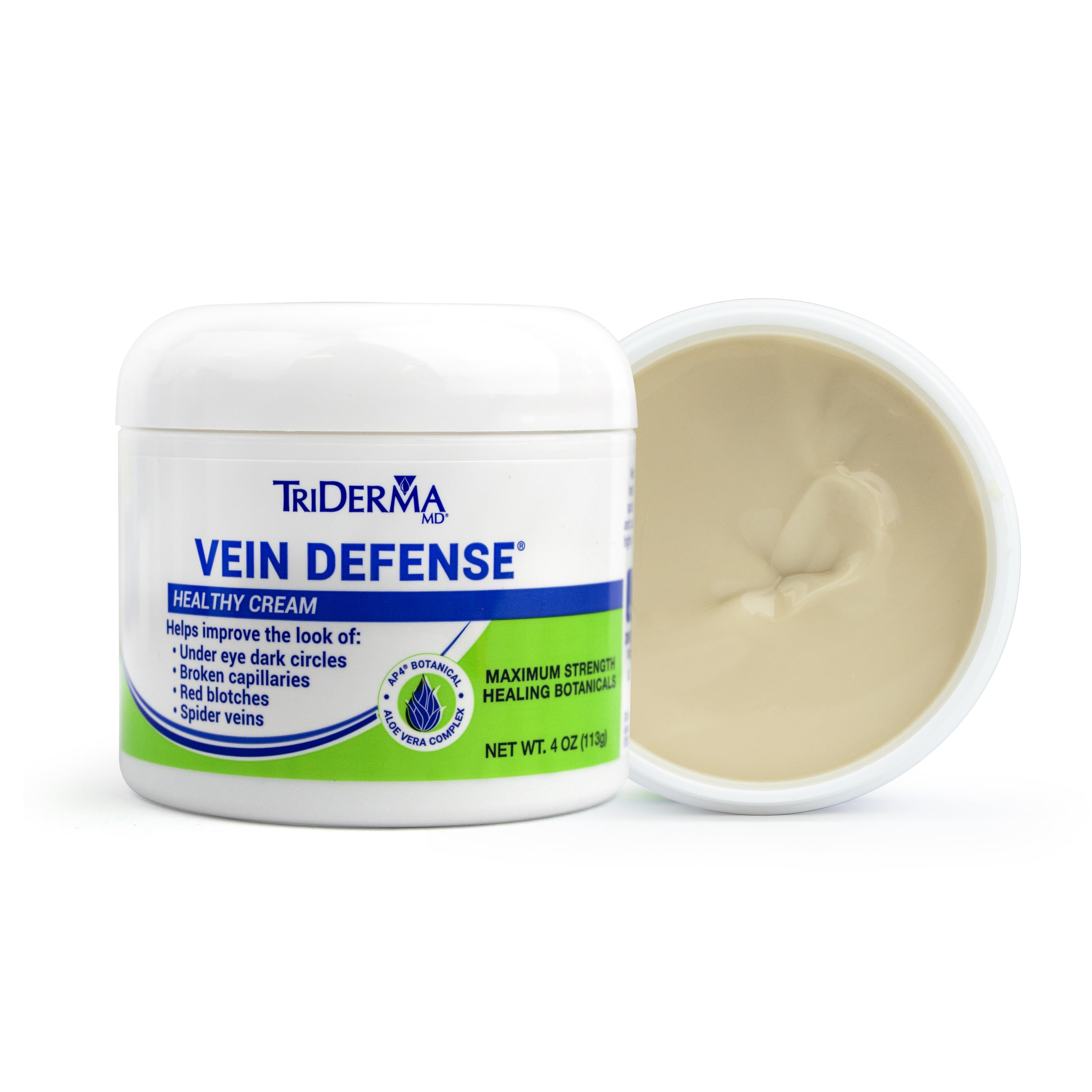 TriDerma Vein Defense safe-for-sensitive-skin badge showcases gentle care.