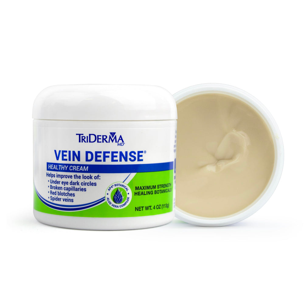 TriDerma Vein Defense safe-for-sensitive-skin badge showcases gentle care.