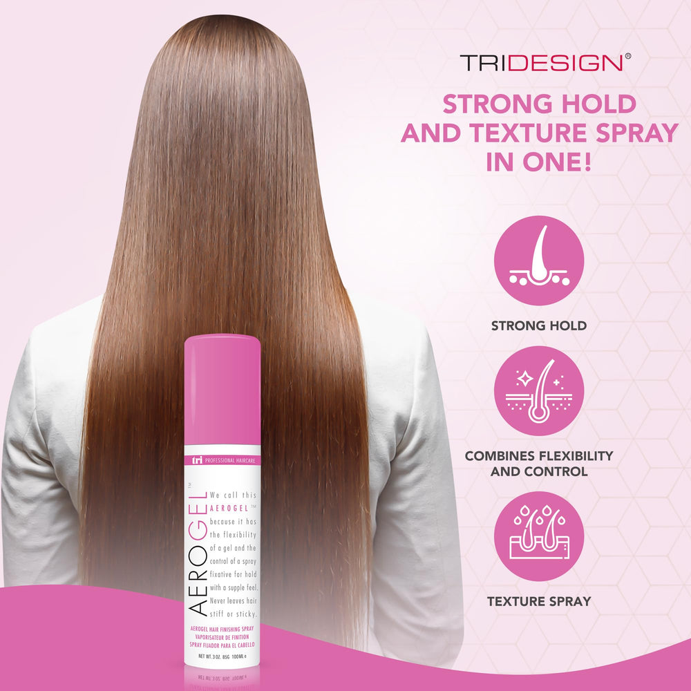TRIDESIGN Aerogel Hairspray works for all hair types with lightweight hold