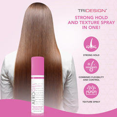 TRIDESIGN Aerogel Hairspray works for all hair types with lightweight hold