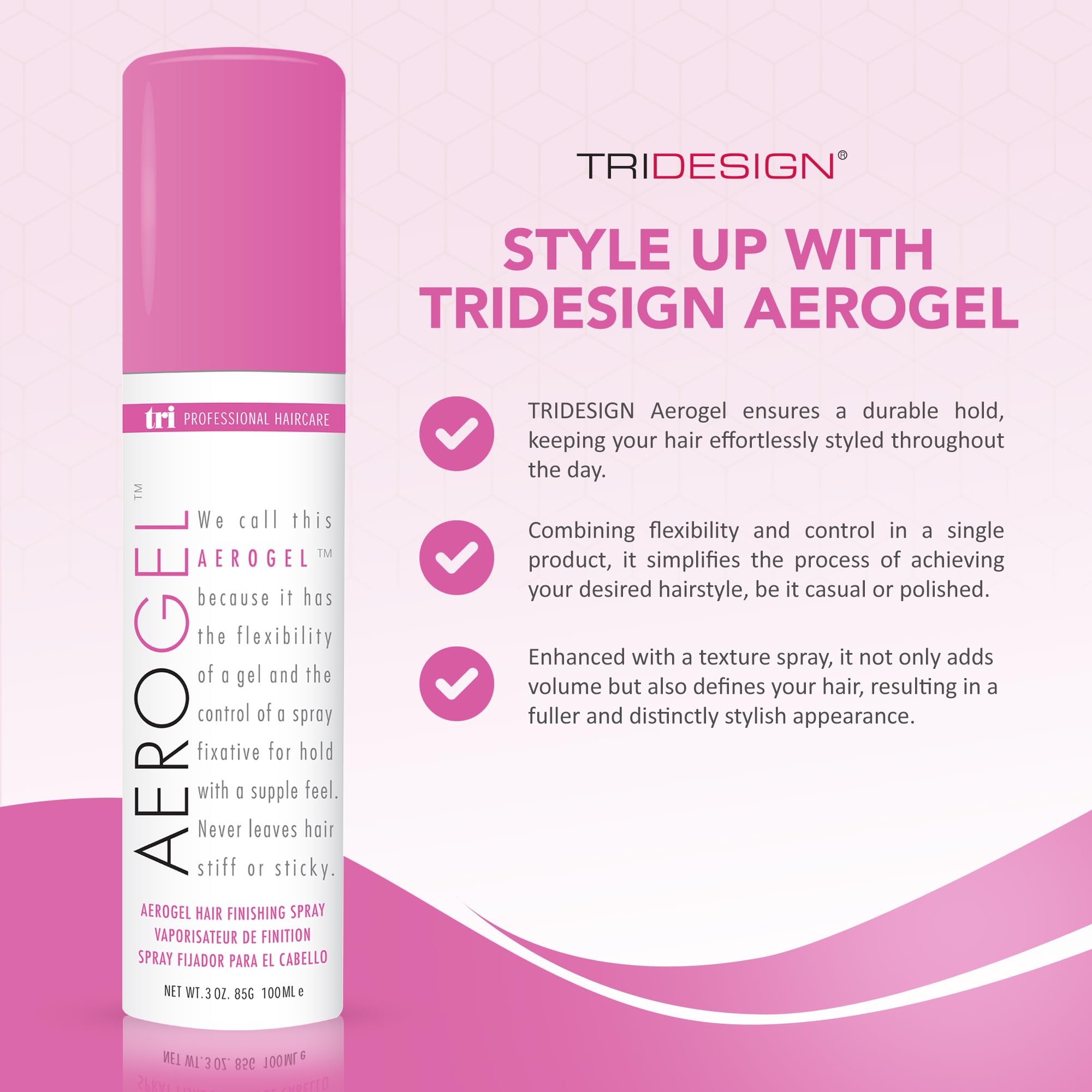 TRIDESIGN Aerogel Hairspray strong hold demonstrates flexible control