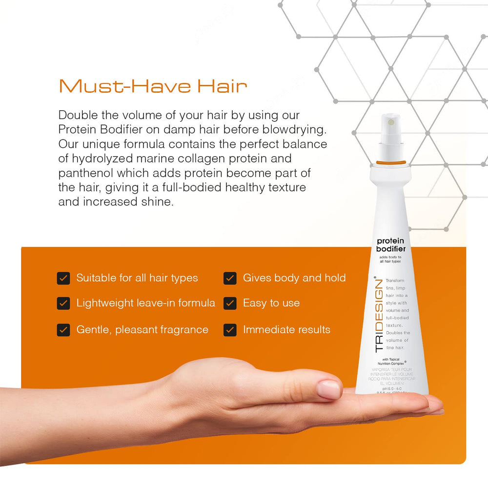 TRIDESIGN Protein Bodifier provides long-lasting lift and body from morning to night