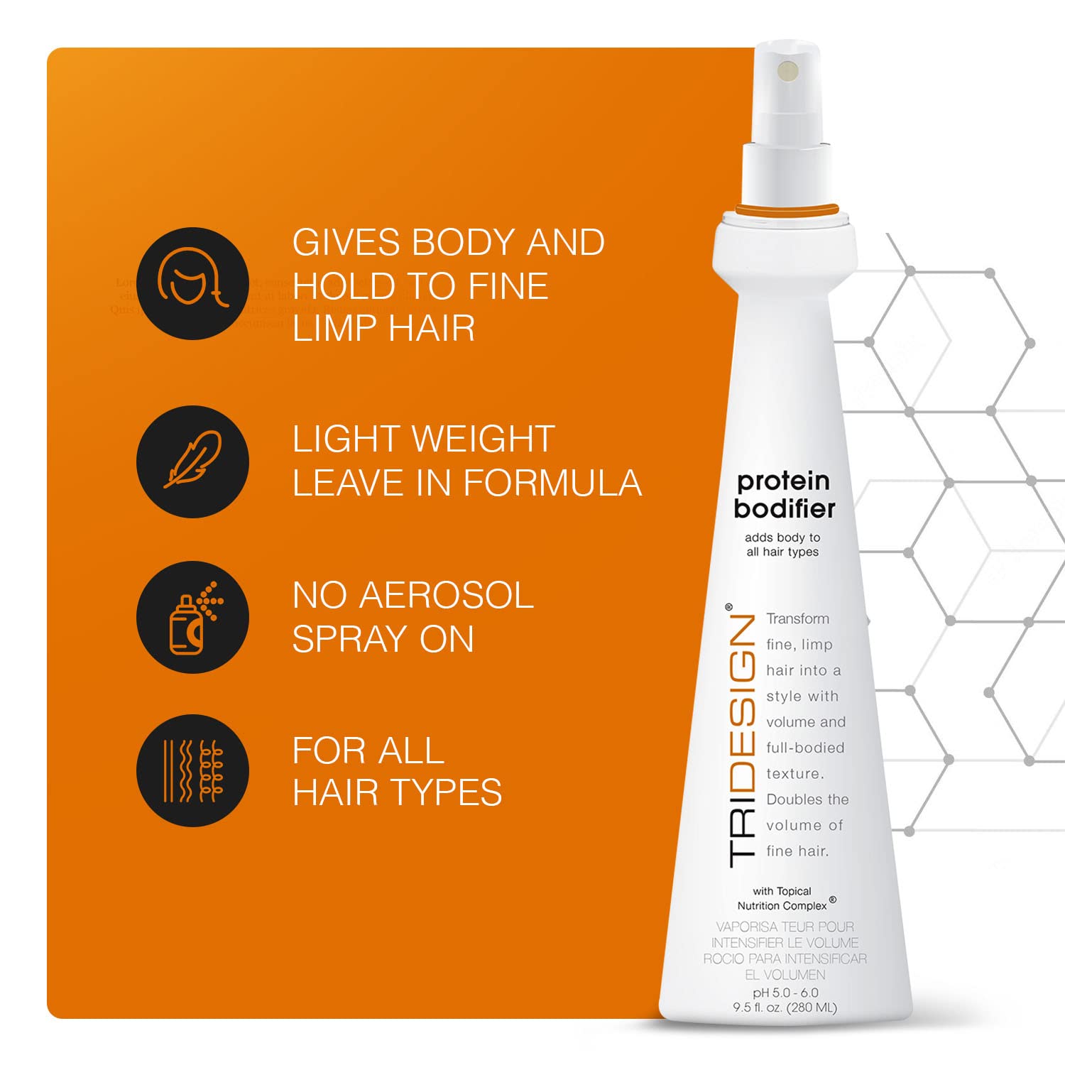 TRIDESIGN Protein Bodifier spray application demonstrates lightweight hold without stiffness