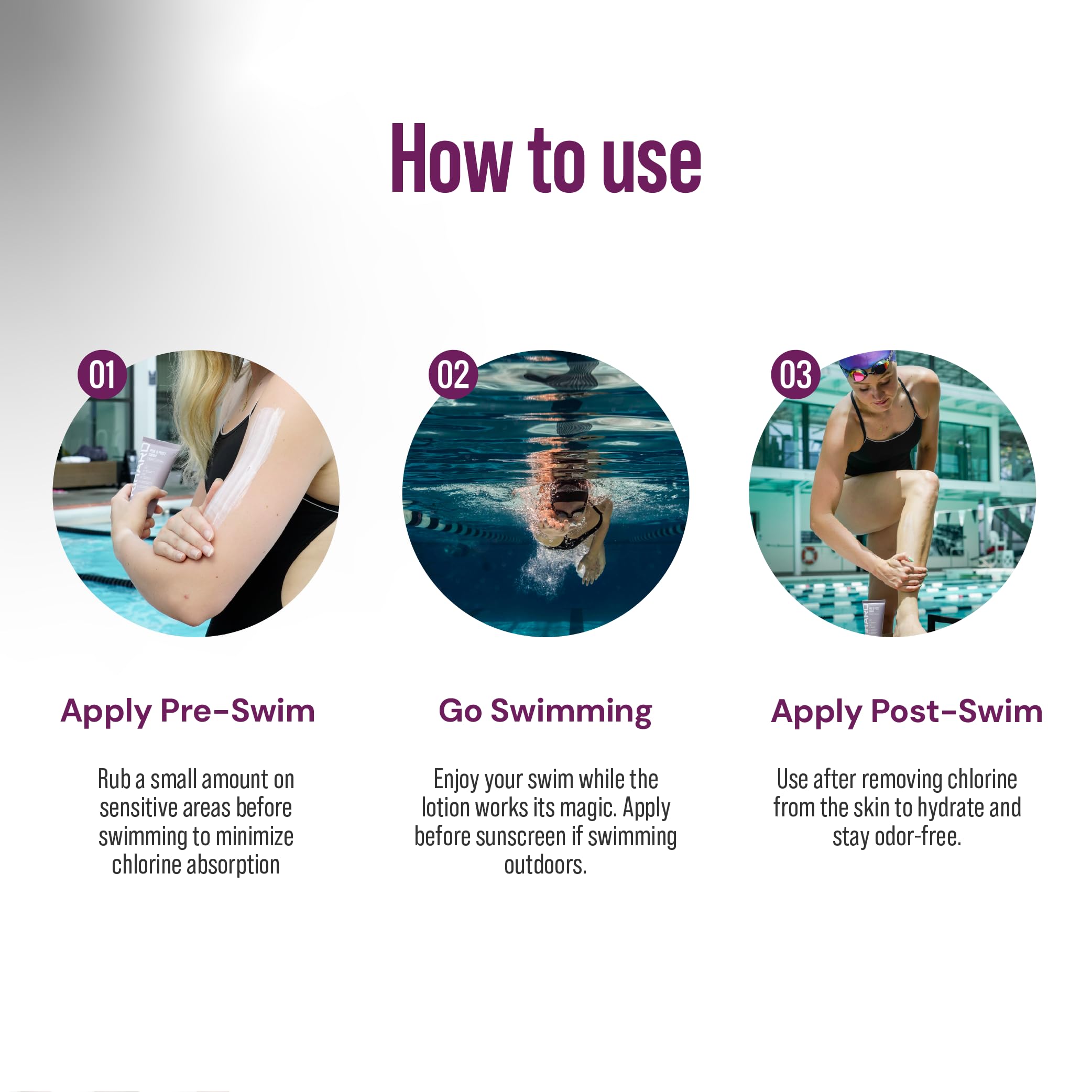 TRIHARD Chlorine Defense used hands applying lotion before swimming and sunscreen base.