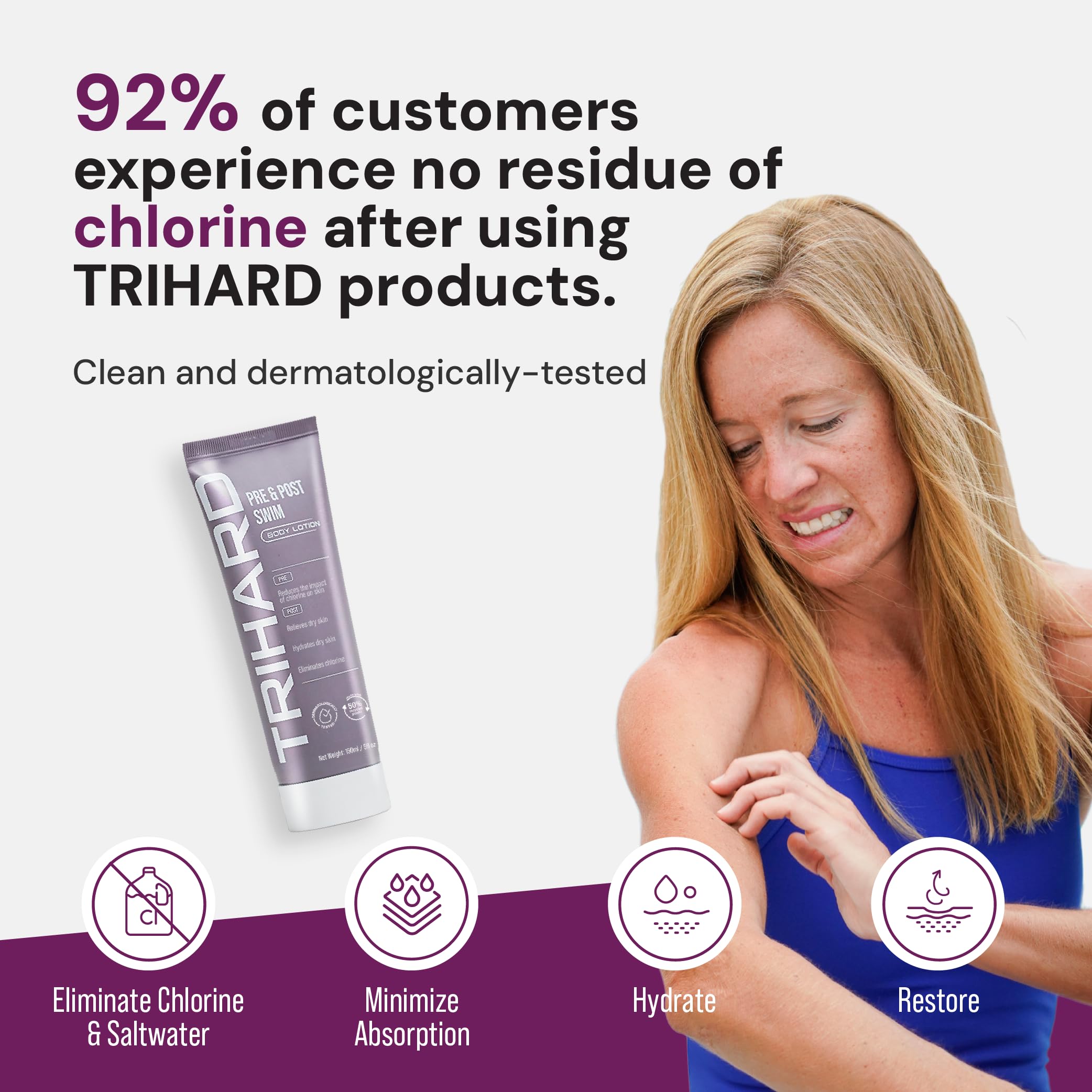 TRIHARD Chlorine Defense vegan non-GMO label visible on packaging.