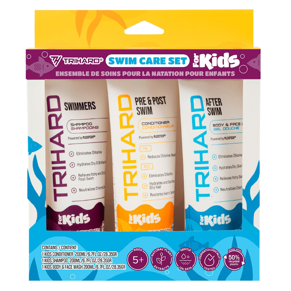 TRIHARD Kids chlorine-defense-kit bottle supports post-swim skin protection.