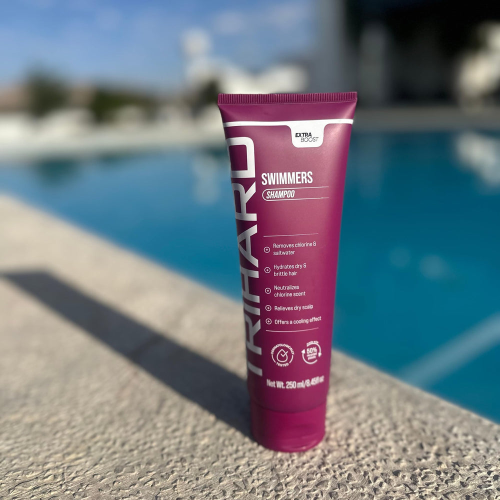TRIHARD Swim Shampoo vegan, non-GMO formula supports color-safe care.