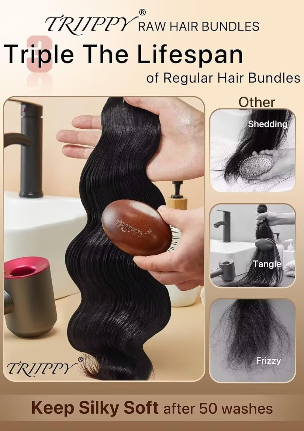 Triippy Body Wave Bundles display of 16-18-20 inches for versatile styling options