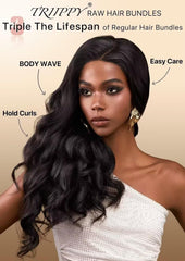 Triippy Body Wave Bundles raw Cambodian hair close-up shows aligned weft and quality